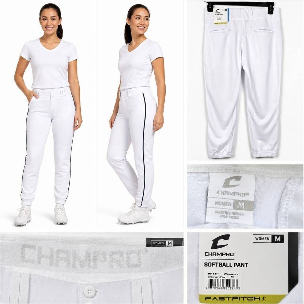 Champro Fastpitch Softball Pants White Navy Women's M NWT